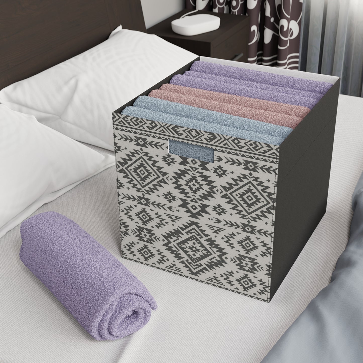 Fabric Pattern Storage Box - Stylish Home Organizer Square Bin, Boho Felt for Home Decor