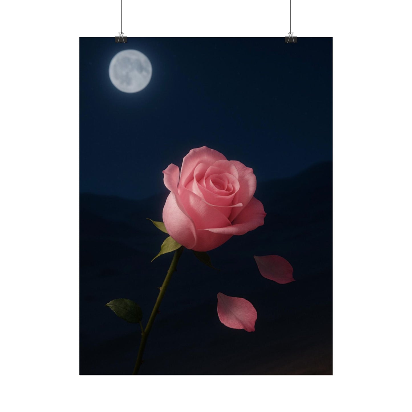 Midnight Rose Wall Art, Romantic Floral Poster Size, Semi-Glossy Print, Gift for Home & Loved Ones