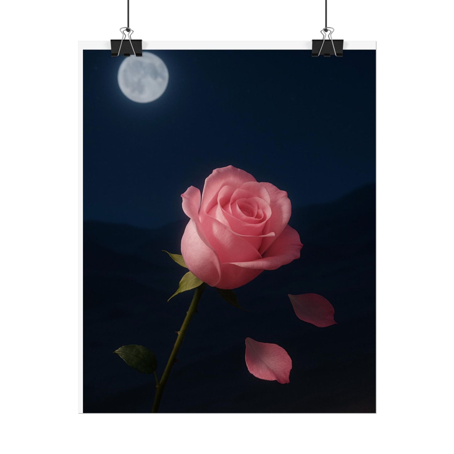 Midnight Rose Wall Art, Romantic Floral Poster Size, Semi-Glossy Print, Gift for Home & Loved Ones