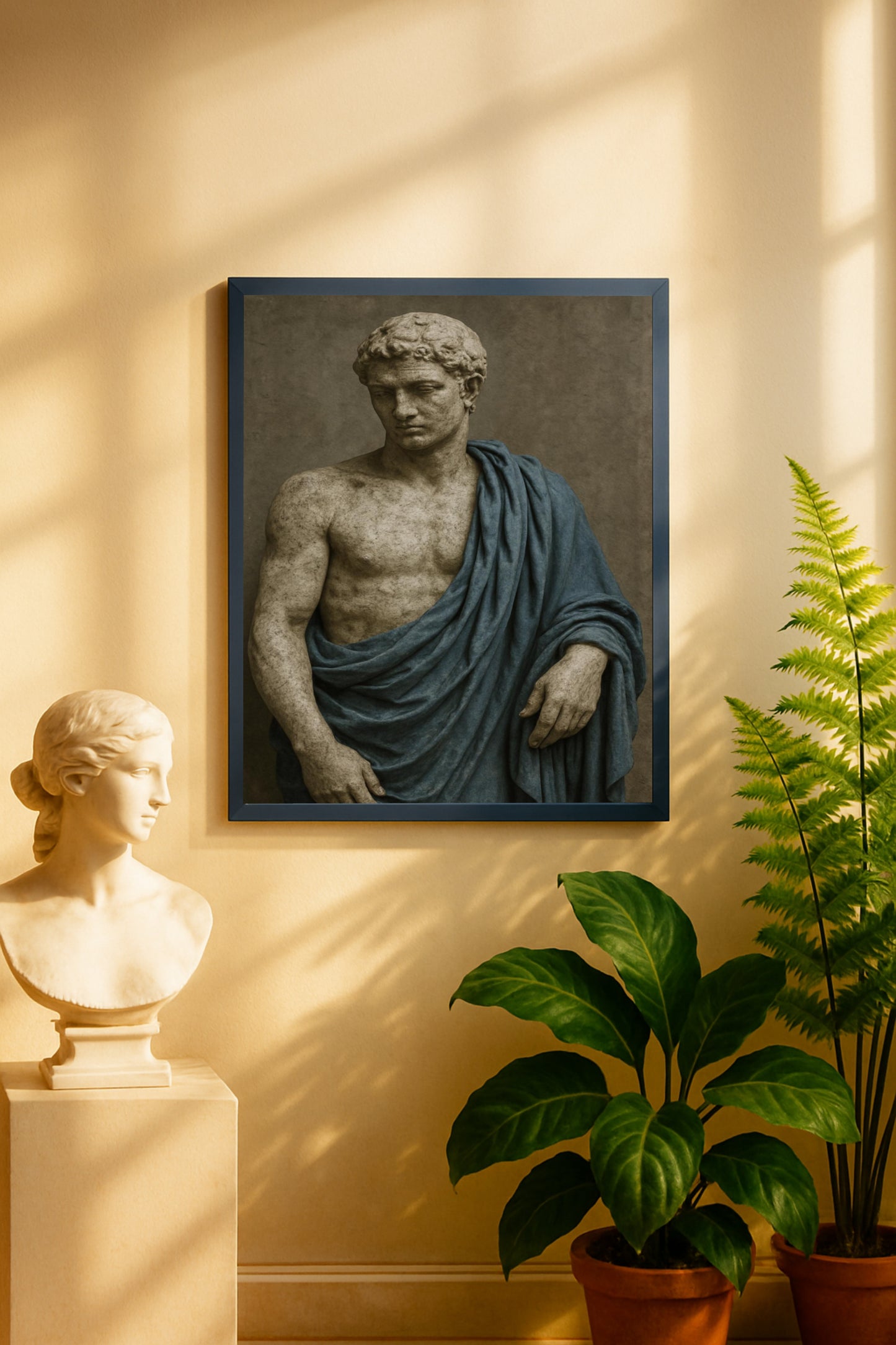 Blue Stature | Classical Statue with Blue Drape | Digital Download Wall Art