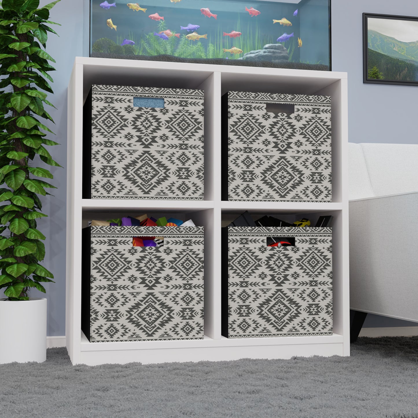 Fabric Pattern Storage Box - Stylish Home Organizer Square Bin, Boho Felt for Home Decor