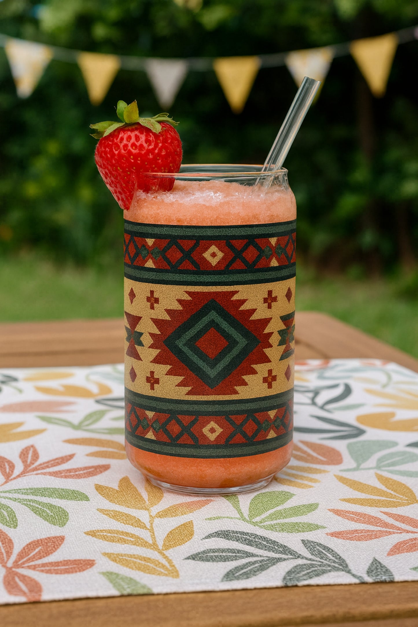 Exquisite Pattern Sipper Glass, 16oz, Rustic Drinkware, Eco-Friendly Glass Cup, Party Favor, Home Decor, Unique Gift, Summer Picnics