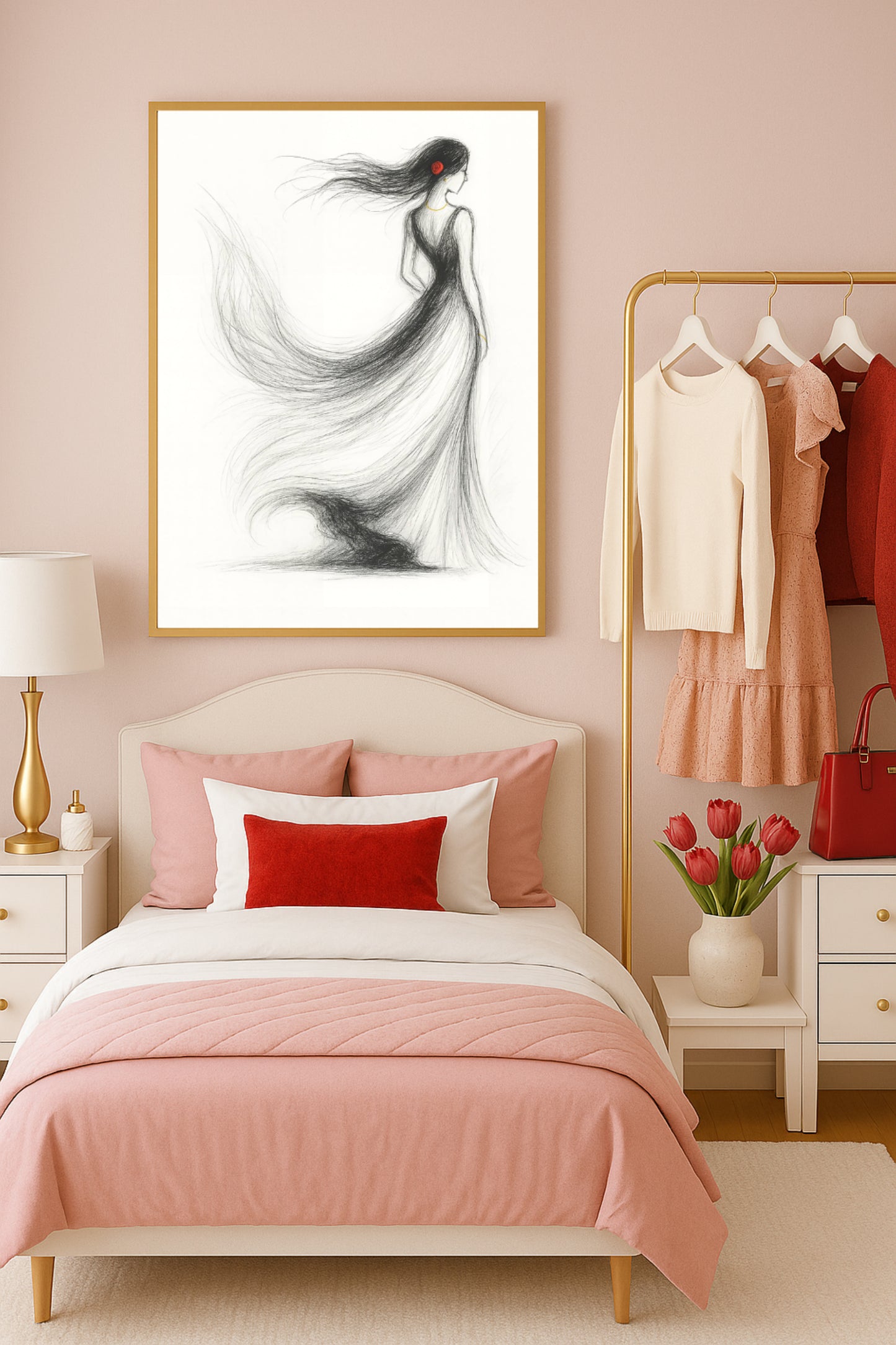 Minimalist Abstract Rose Woman Wall Art – Digital Download