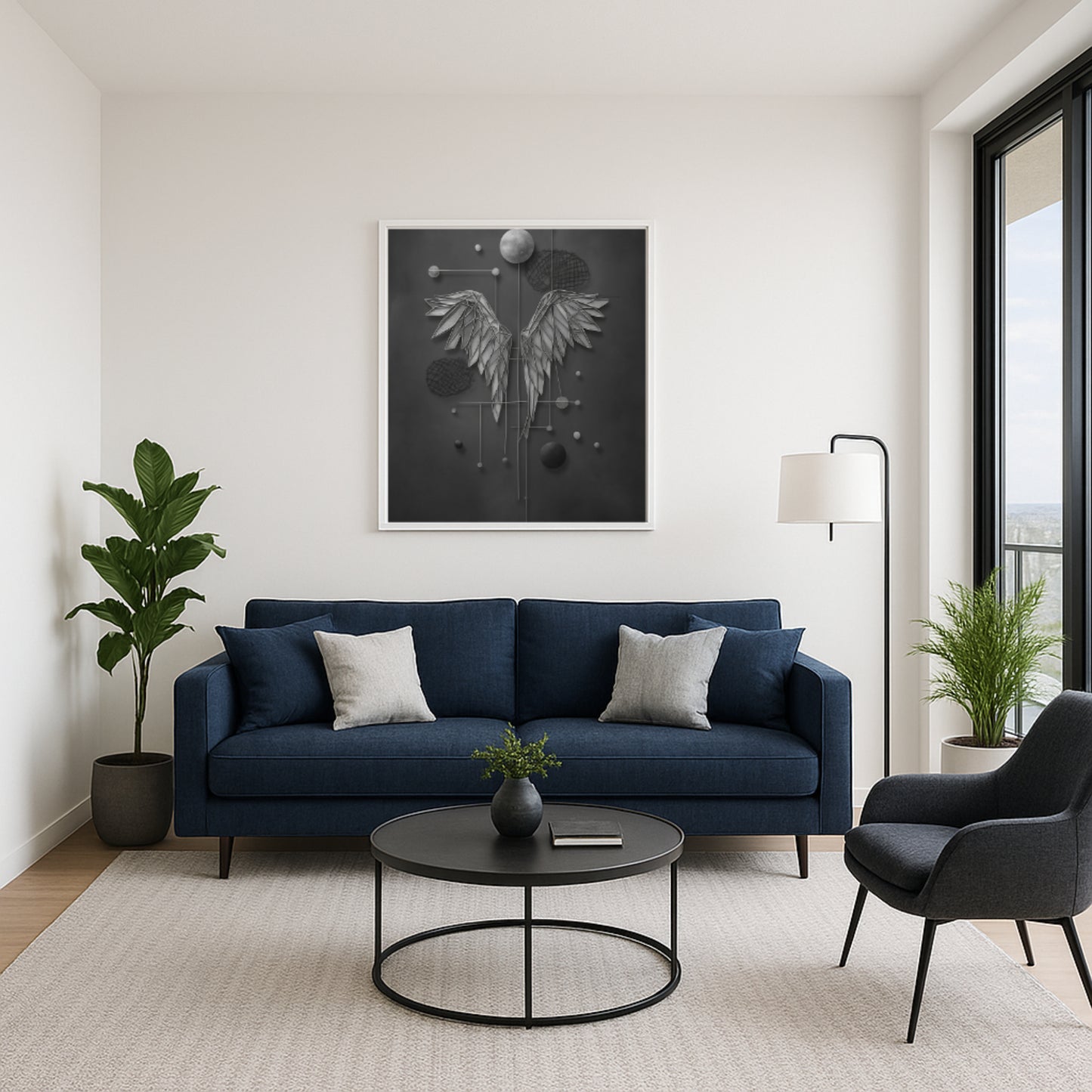 Abstract – Minimalist Angel Wings Wall Art | Black & White Digital Download | Modern Printable Wall Decor