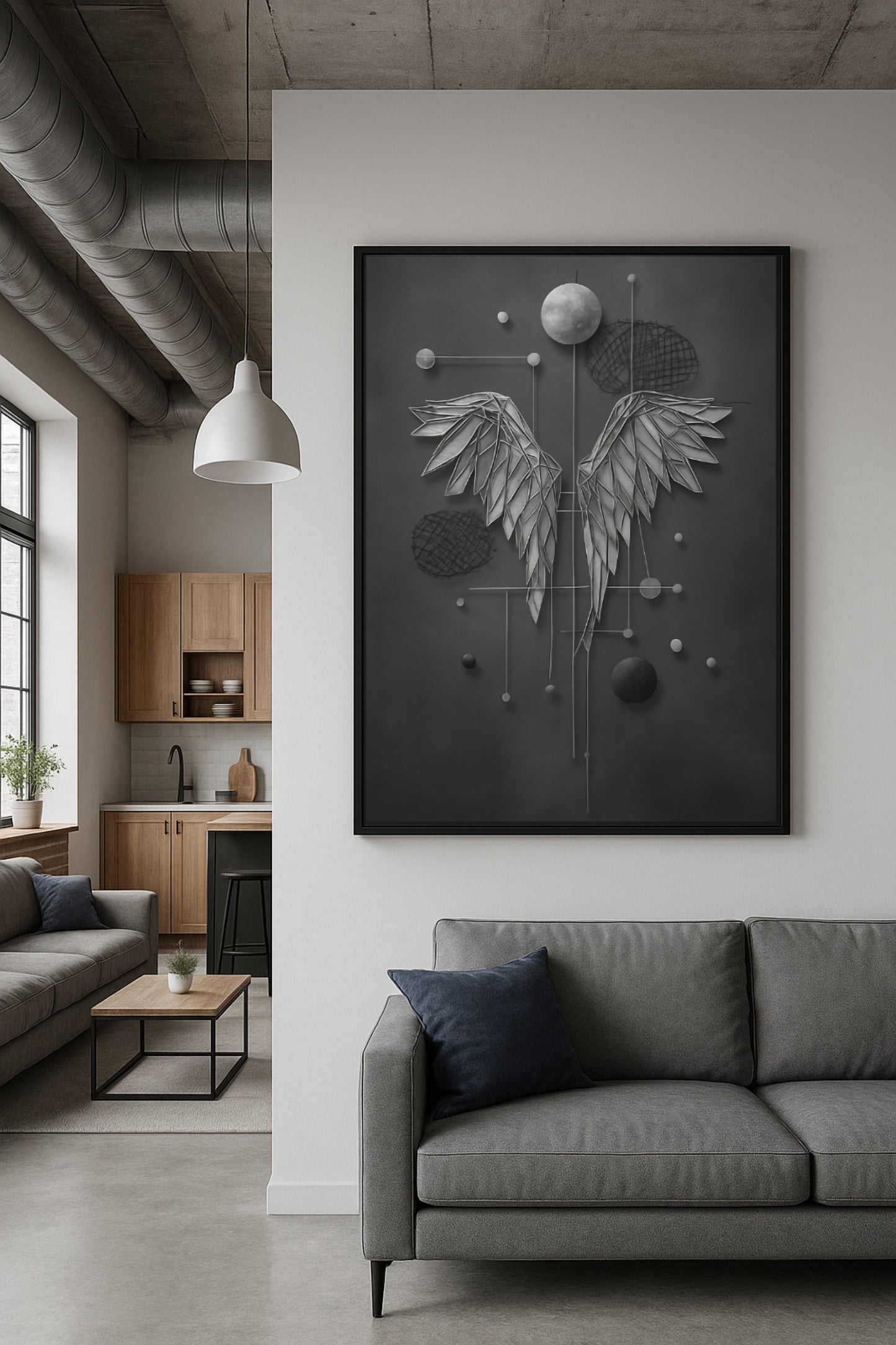 Abstract – Minimalist Angel Wings Wall Art | Black & White Digital Download | Modern Printable Wall Decor