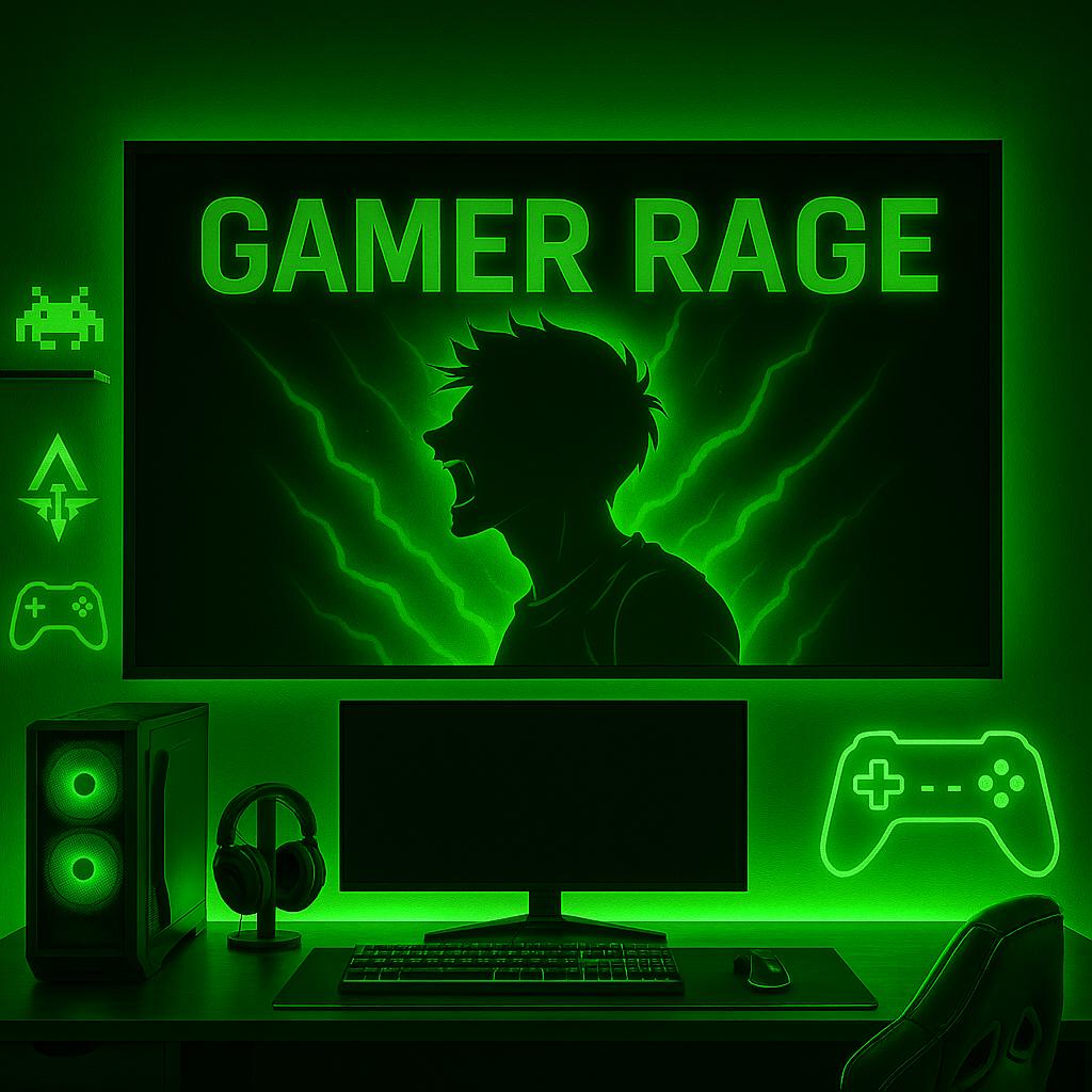 Gamer Rage | Neon Green Gaming Wall Art | Digital Download | Video Game Room Decor | E sports Poster | RGB Gaming Aesthetic