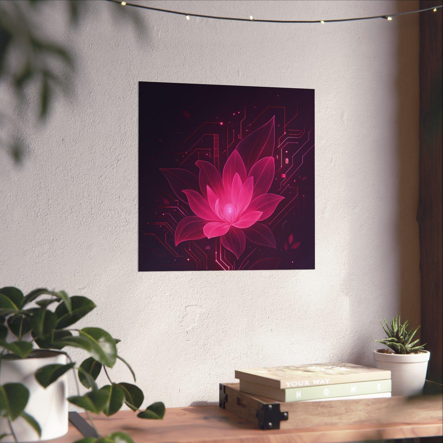 Futuristic Blossom Matte Vertical Poster, Modern Wall Art, Pink Lotus Print, Meditation Decor, Digital Art for Home