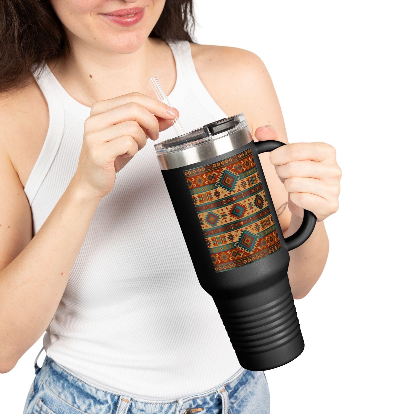 High Fashion Vibrant Pattern Insulated Large Travel Mug, 40oz | Eco-Friendly Coffee Tumbler, Perfect for Travel, Camping, Holidays, Gifts