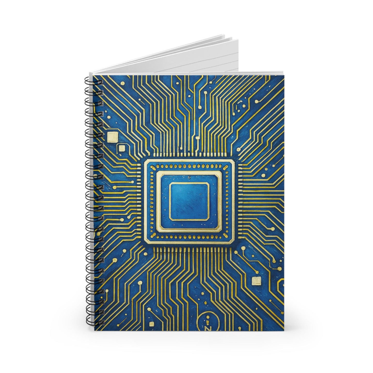 Tech-Inspired Spiral Notebook | Ruled Line Journal, Gift for Students, Geeky Stationery, Engineering Notebook, Blue Circuit Design