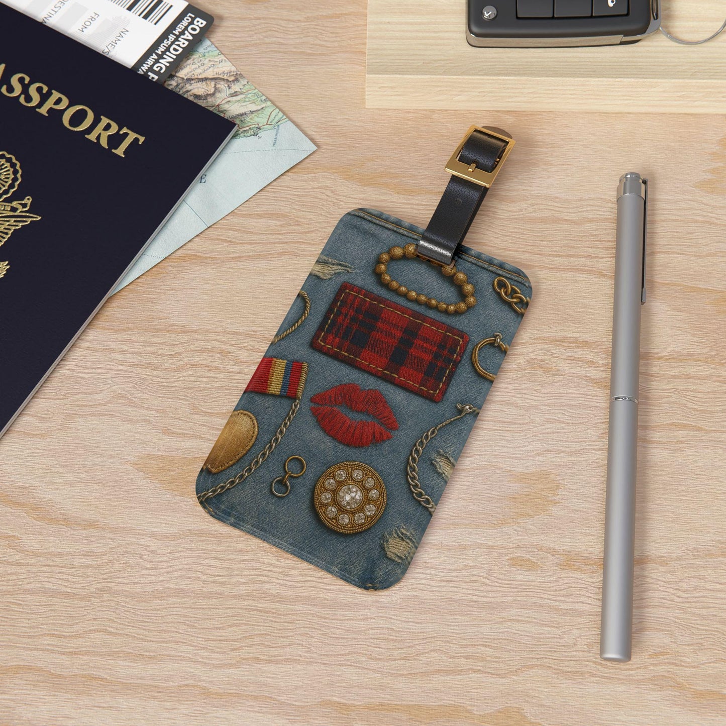 Red Lips Luggage Tag, Travel Accessory, Personalized Bag Tag, Unique Gift for Travelers, Adventure Ready