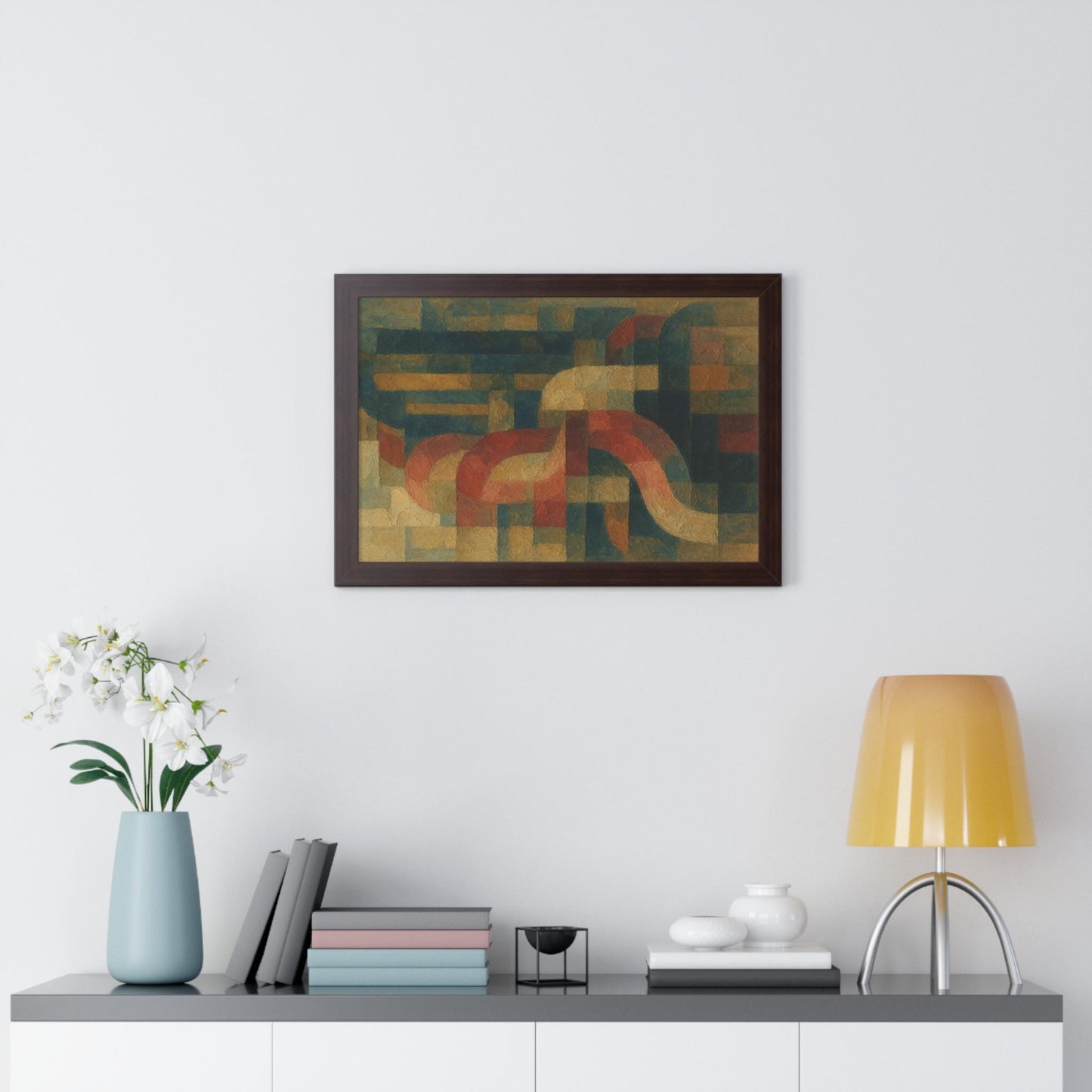 Abstract Geometric Wall Art, Framed Horizontal Art, Modern Home Decor, Living Room Art, Unique Gift for Art Lovers