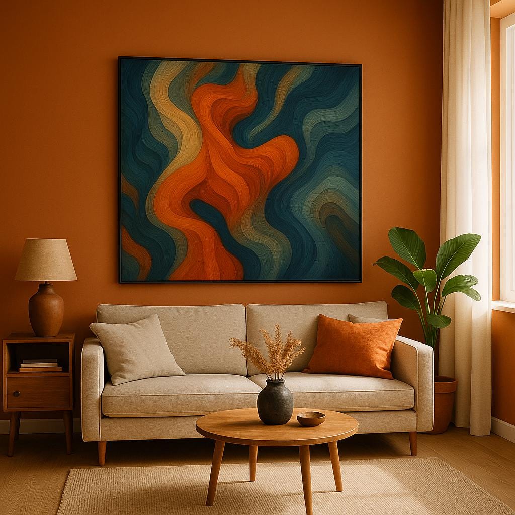 Abstract Blue & Orange Flowing Waves | Digital Download Wall Art
