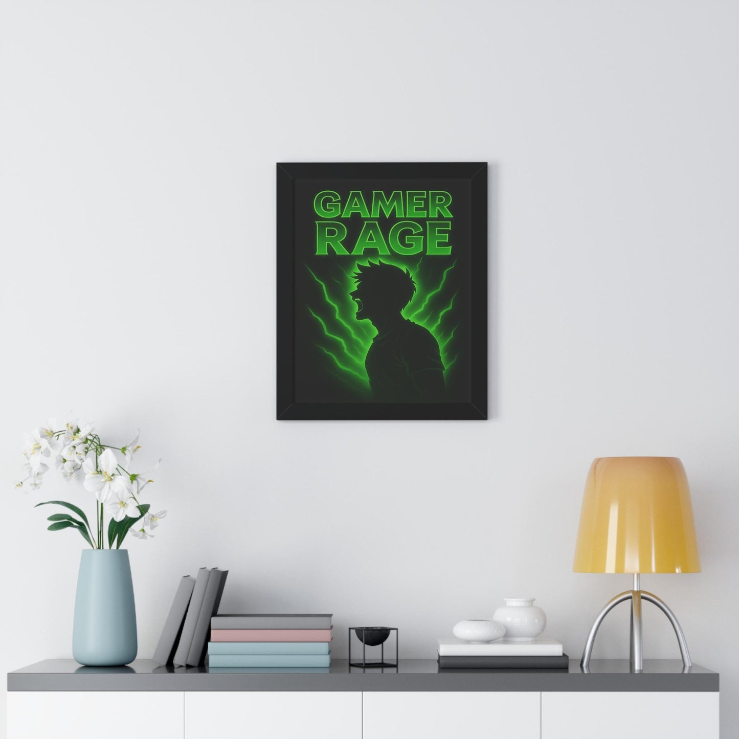 Gamer Rage Framed Vertical Poster, Gaming Decor, Wall Art, Gift for Gamers, Neon Art, Video Game Room Decoration