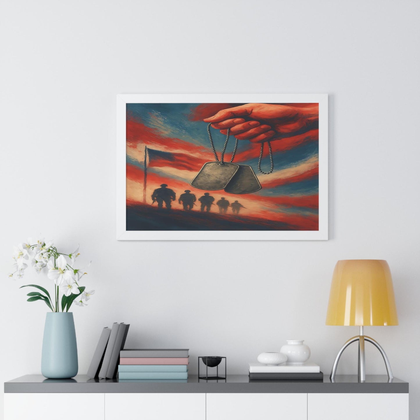 Patriotic Framed Horizontal Poster - Military Tribute Art, Home Decor, Veteran's Day Gift, Wall Art for Soldiers, Memorial Day Decoration