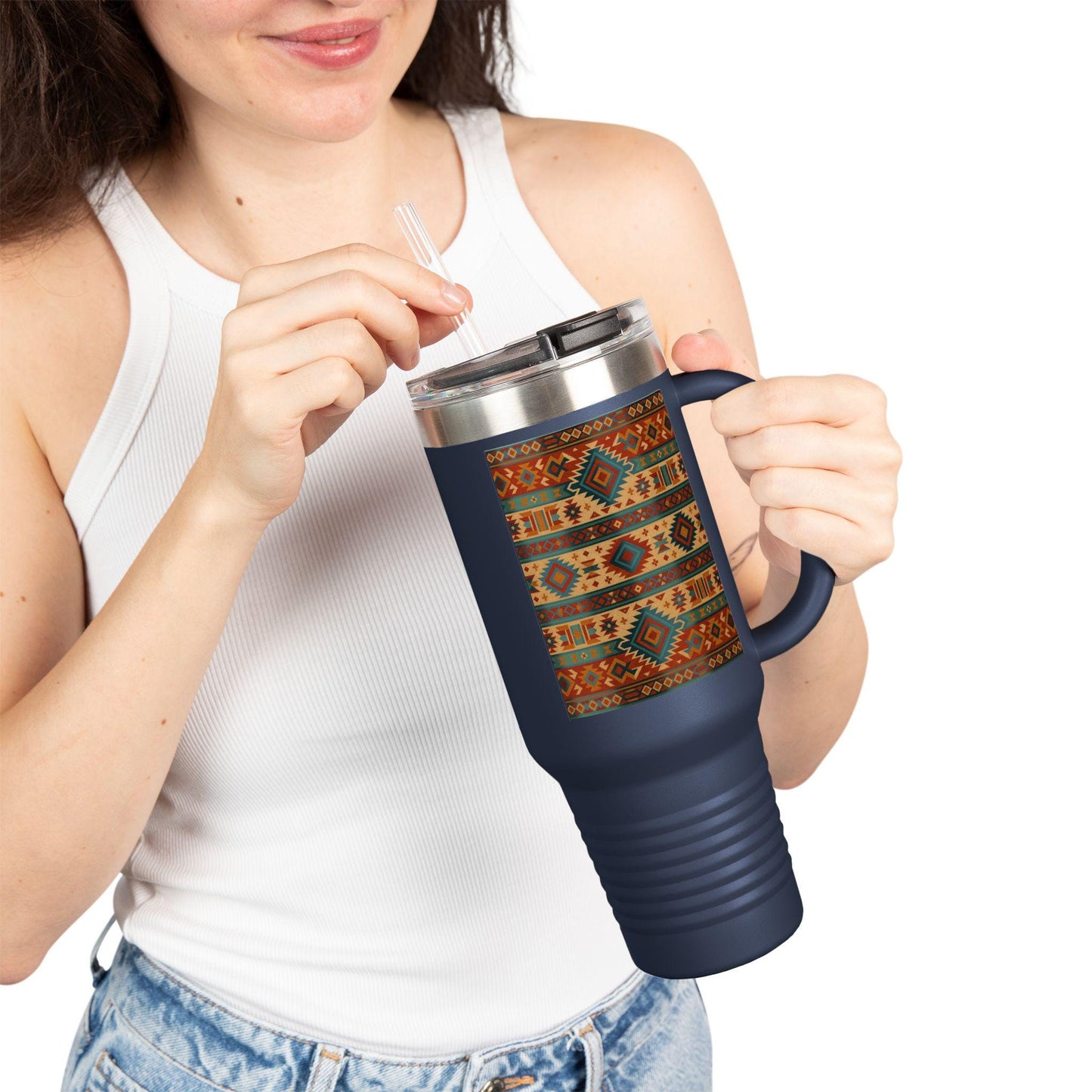 High Fashion Vibrant Pattern Insulated Large Travel Mug, 40oz | Eco-Friendly Coffee Tumbler, Perfect for Travel, Camping, Holidays, Gifts