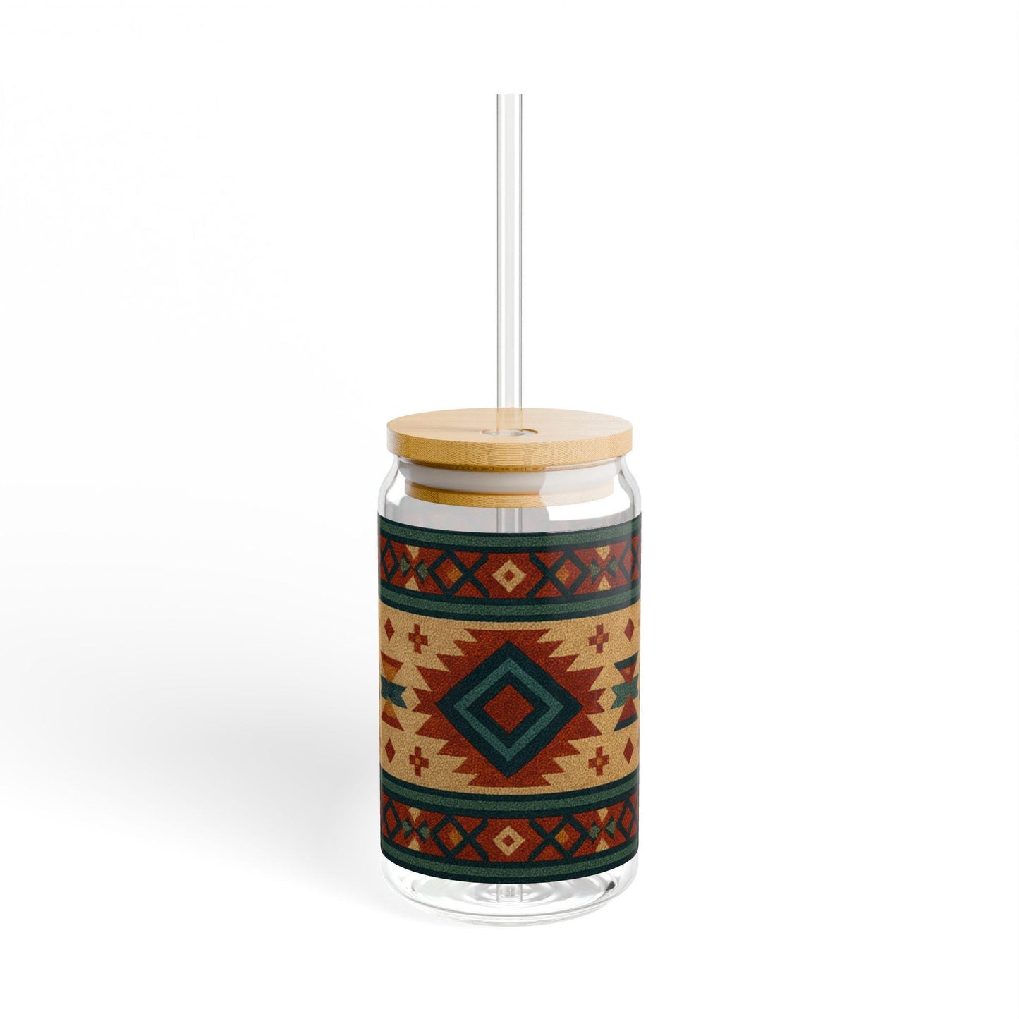 Exquisite Pattern Sipper Glass, 16oz, Rustic Drinkware, Eco-Friendly Glass Cup, Party Favor, Home Decor, Unique Gift, Summer Picnics