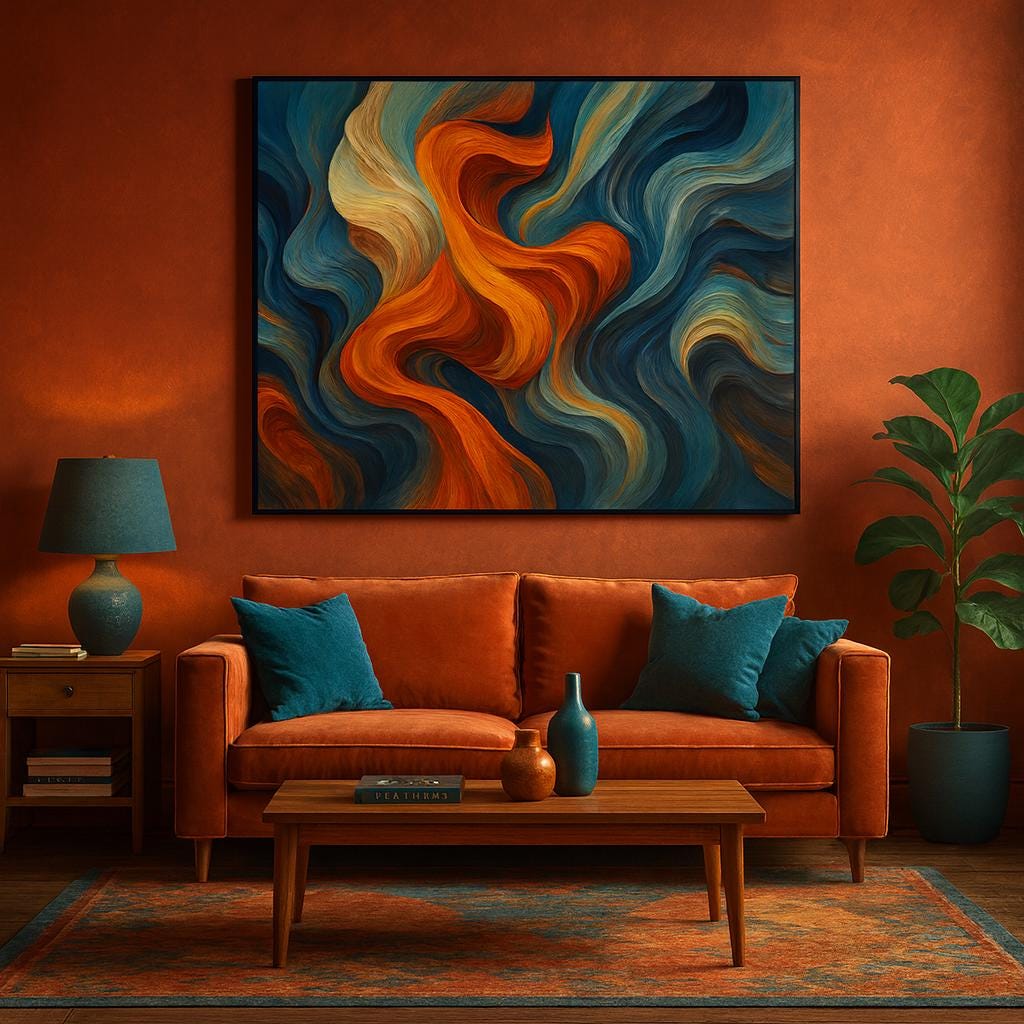 Abstract Blue & Orange Flowing Waves | Digital Download Wall Art