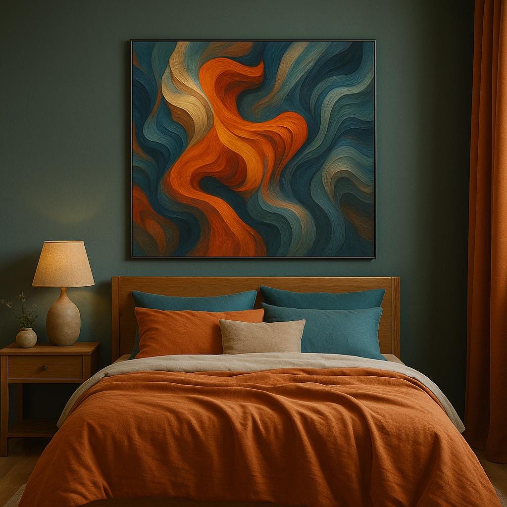 Abstract Blue & Orange Flowing Waves | Digital Download Wall Art