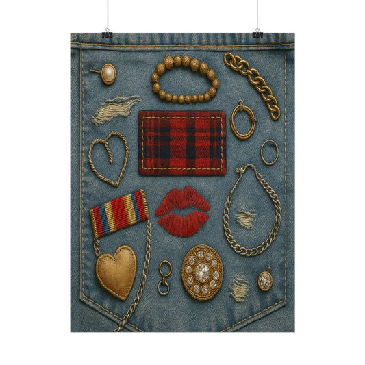 Red Lips Denim Wall Art – Vintage & Boho Room Décor