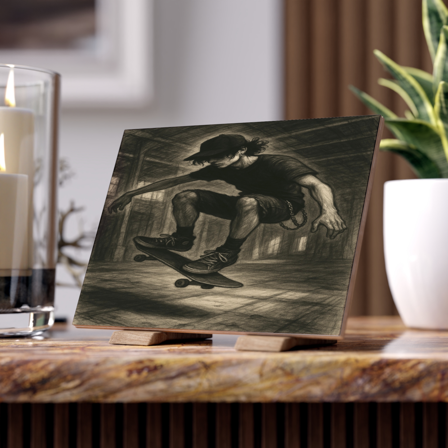 Skaterboy in Motion, Original Skateboard Art Tile, Skateboard Wall Art, One of a Kind IndyNate Artwork, Collectible, Skateboard Art