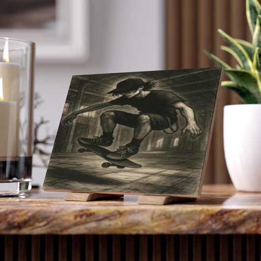 Skaterboy in Motion, Original Skateboard Art Tile, Skateboard Wall Art, One of a Kind IndyNate Artwork, Collectible, Skateboard Art