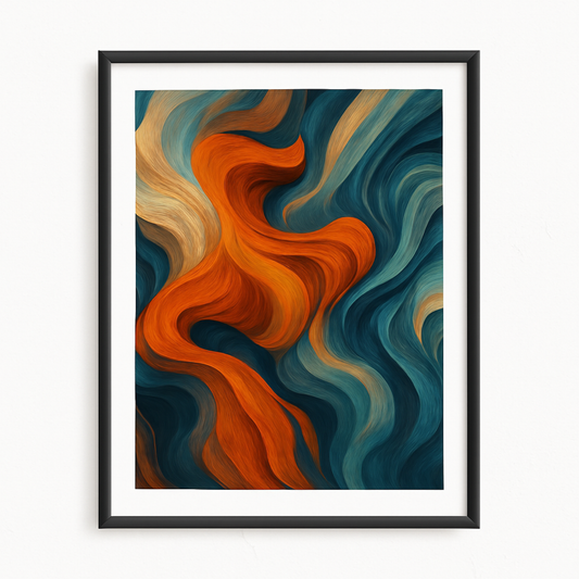 Abstract Blue & Orange Flowing Waves | Digital Download Wall Art