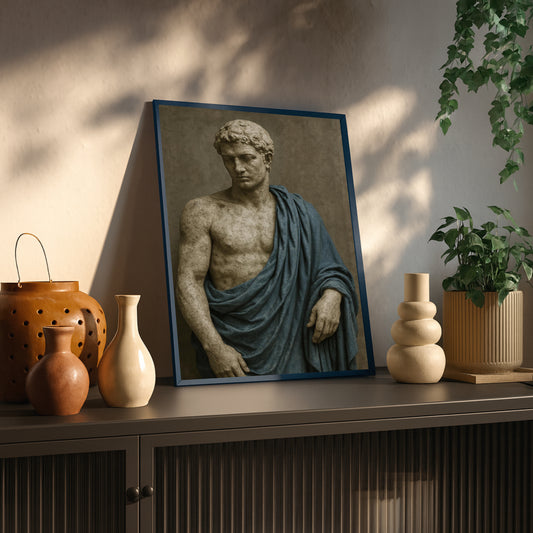 Blue Stature | Classical Statue with Blue Drape | Digital Download Wall Art