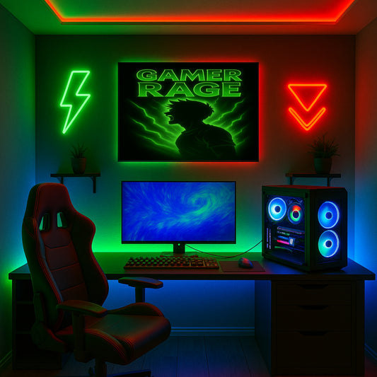 Gamer Rage | Neon Green Gaming Wall Art | Digital Download | Video Game Room Decor | E sports Poster | RGB Gaming Aesthetic