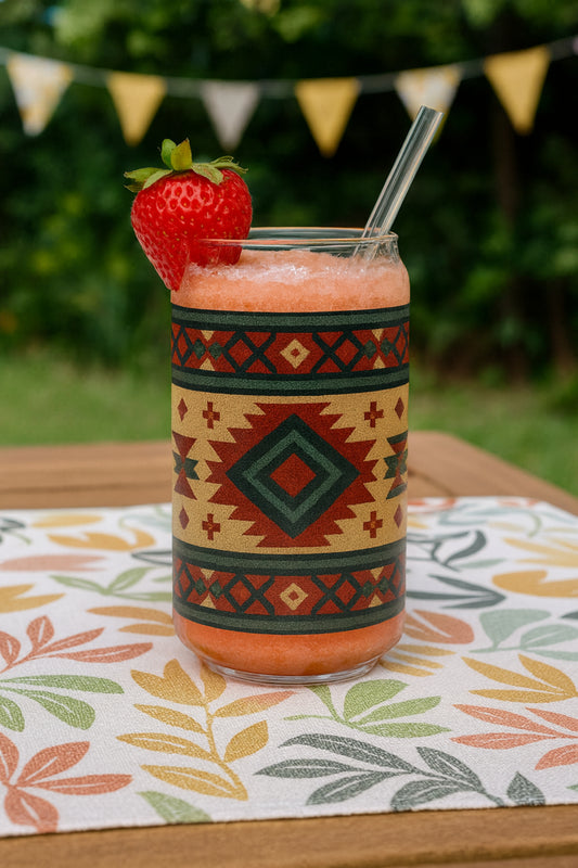 Exquisite Pattern Sipper Glass, 16oz, Rustic Drinkware, Eco-Friendly Glass Cup, Party Favor, Home Decor, Unique Gift, Summer Picnics