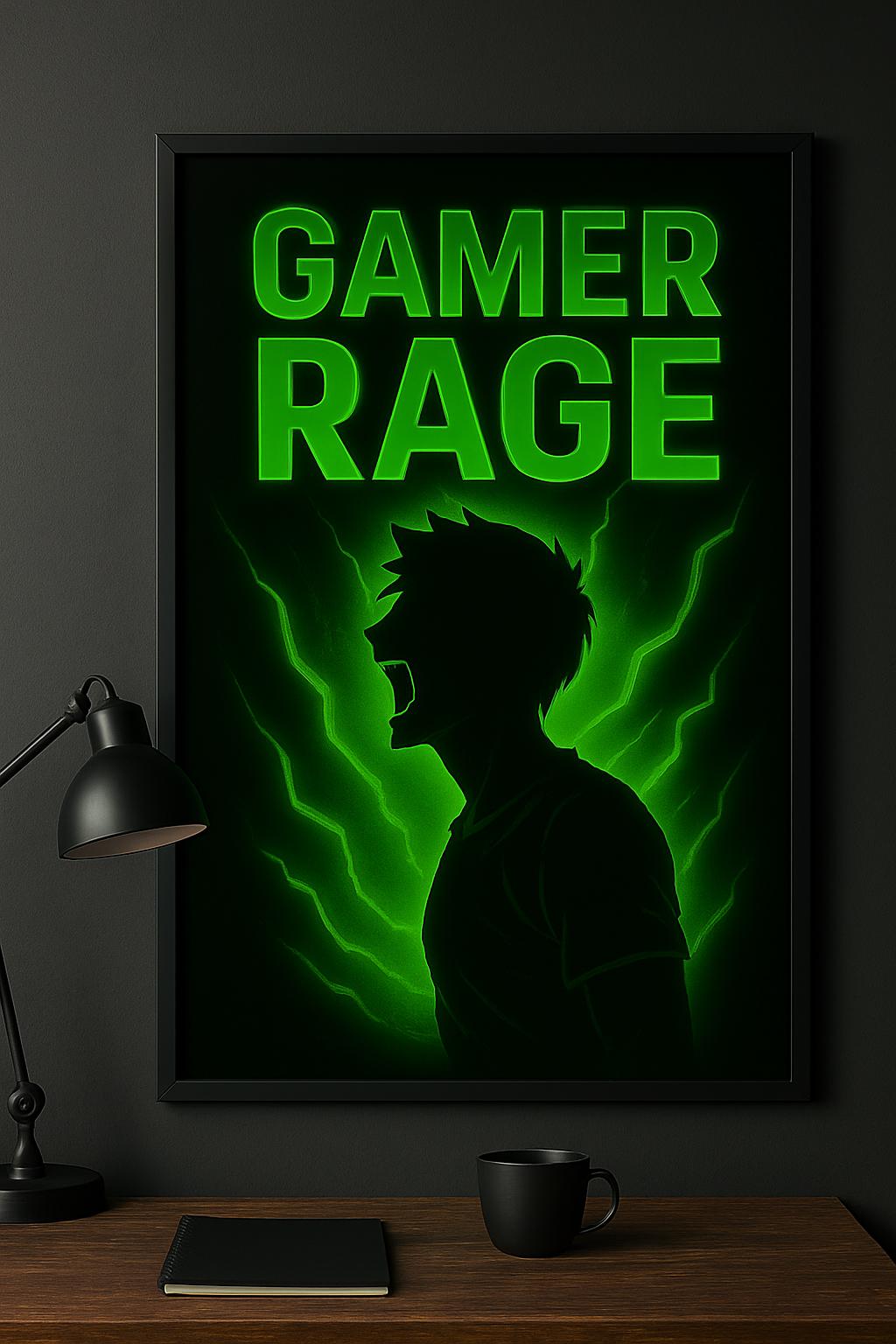 Gamer Rage | Neon Green Gaming Wall Art | Digital Download | Video Game Room Decor | E sports Poster | RGB Gaming Aesthetic