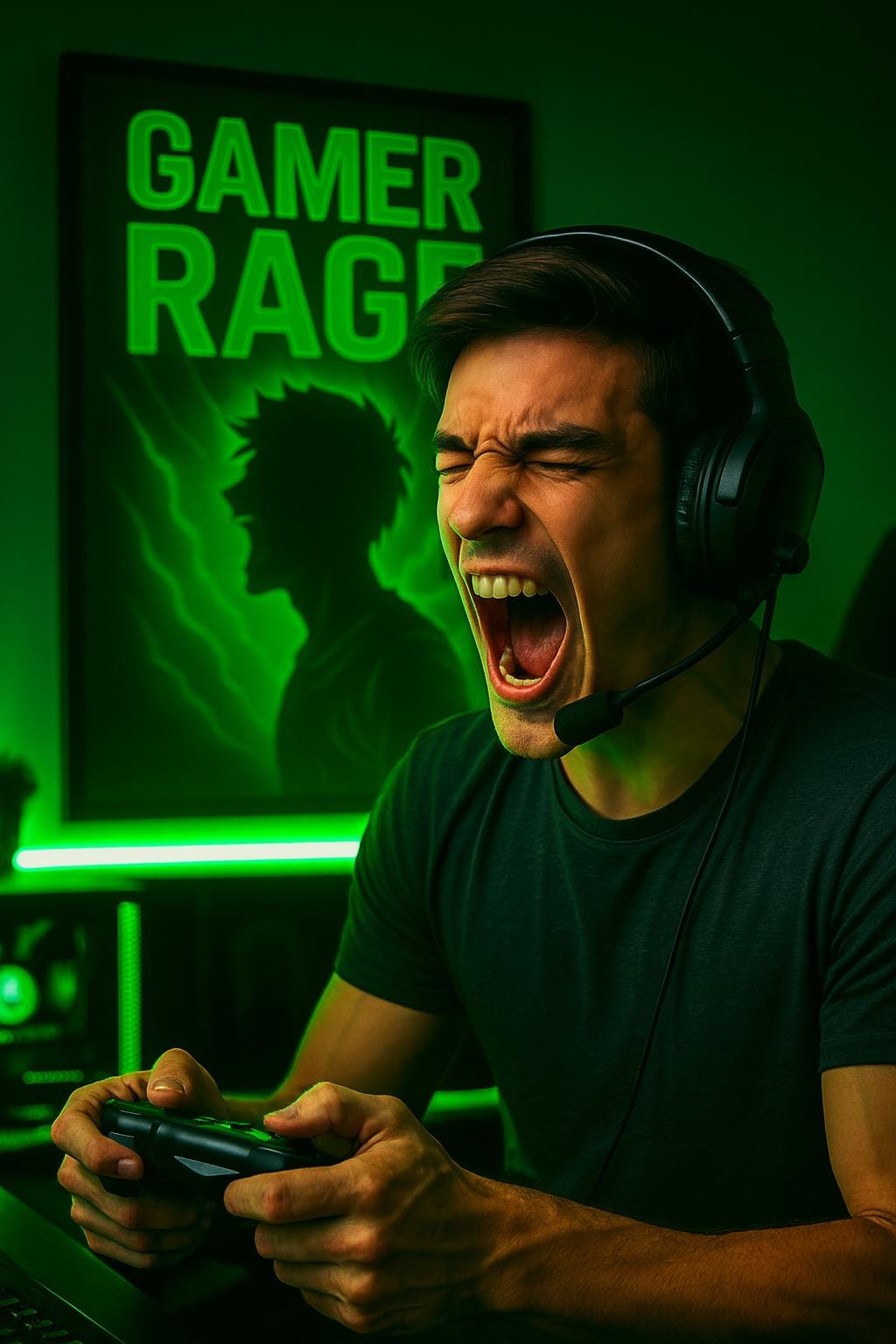 Gamer Rage | Neon Green Gaming Wall Art | Digital Download | Video Game Room Decor | E sports Poster | RGB Gaming Aesthetic
