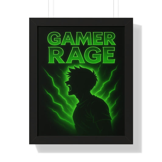 Gamer Rage Framed Vertical Poster, Gaming Decor, Wall Art, Gift for Gamers, Neon Art, Video Game Room Decoration