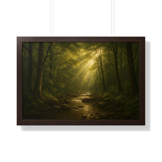 Serene Forest Framed Poster, Nature Wall Art, Rustic Home Decor, Gift for Nature Lovers, Relaxing Forest Scene