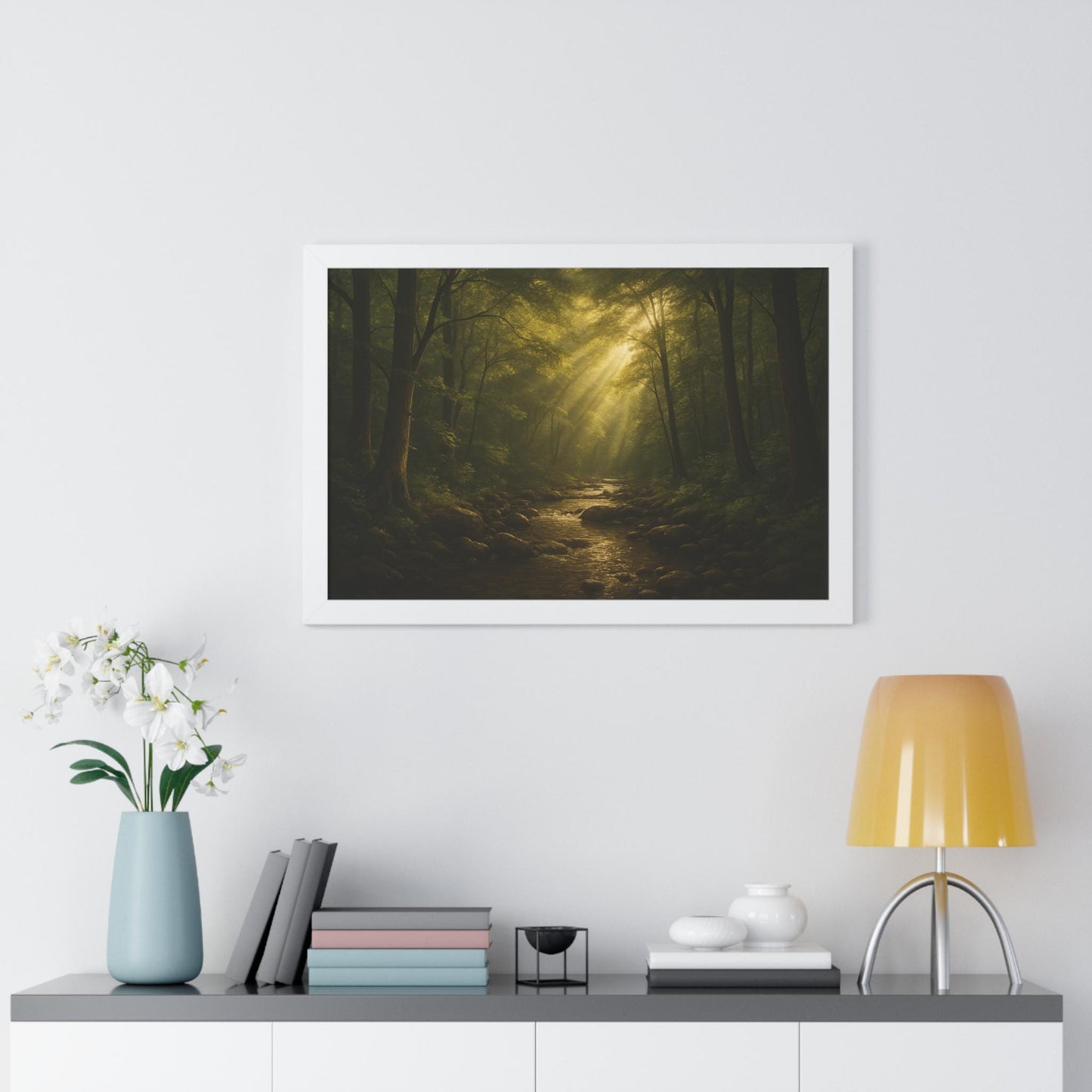 Serene Forest Framed Poster, Nature Wall Art, Rustic Home Decor, Gift for Nature Lovers, Relaxing Forest Scene