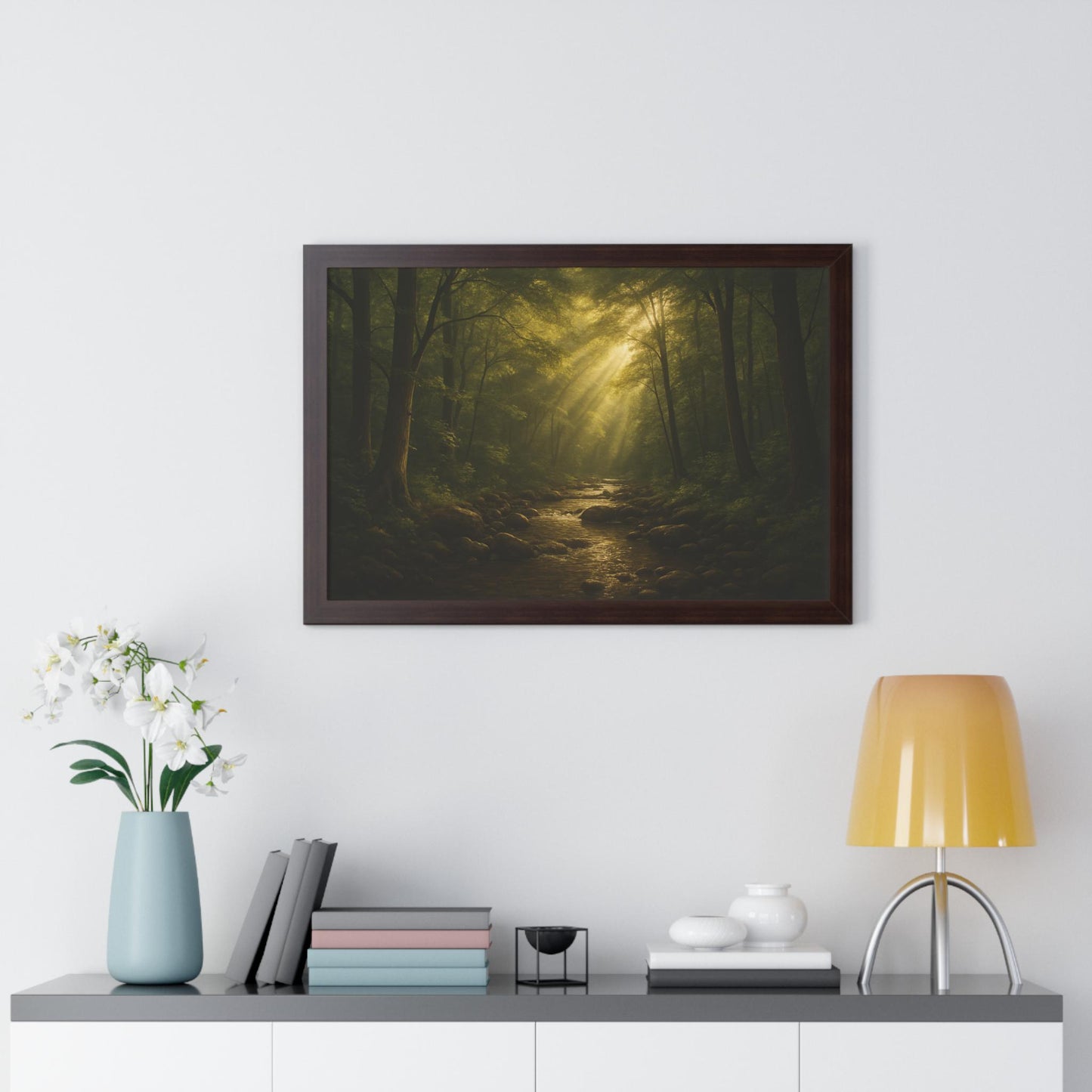 Serene Forest Framed Poster, Nature Wall Art, Rustic Home Decor, Gift for Nature Lovers, Relaxing Forest Scene