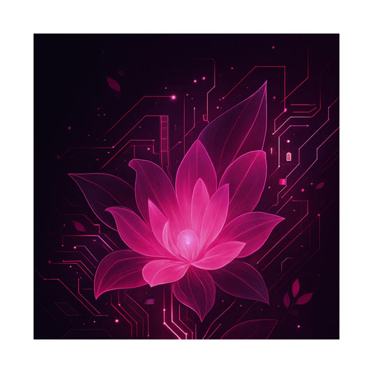 Futuristic Blossom Matte Vertical Poster, Modern Wall Art, Pink Lotus Print, Meditation Decor, Digital Art for Home