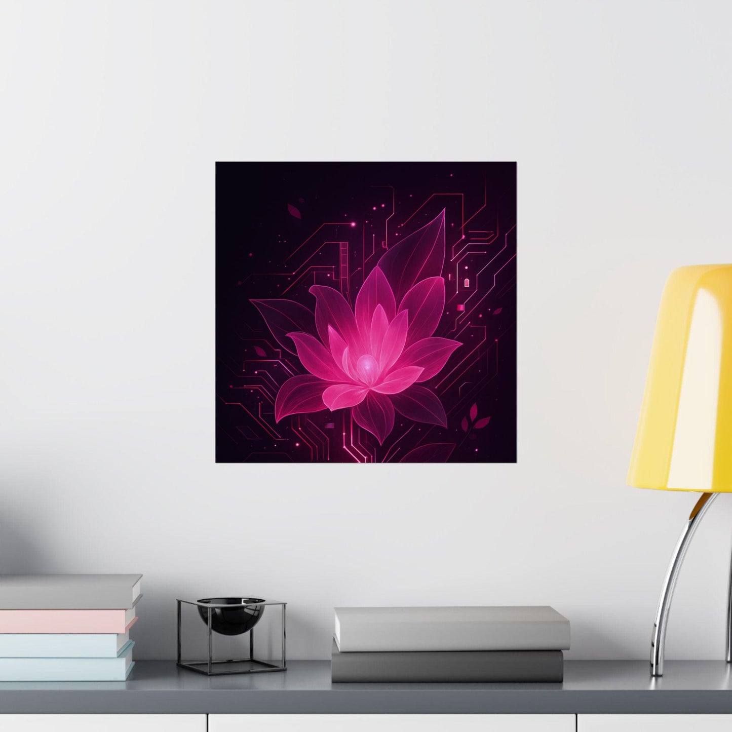 Futuristic Blossom Matte Vertical Poster, Modern Wall Art, Pink Lotus Print, Meditation Decor, Digital Art for Home