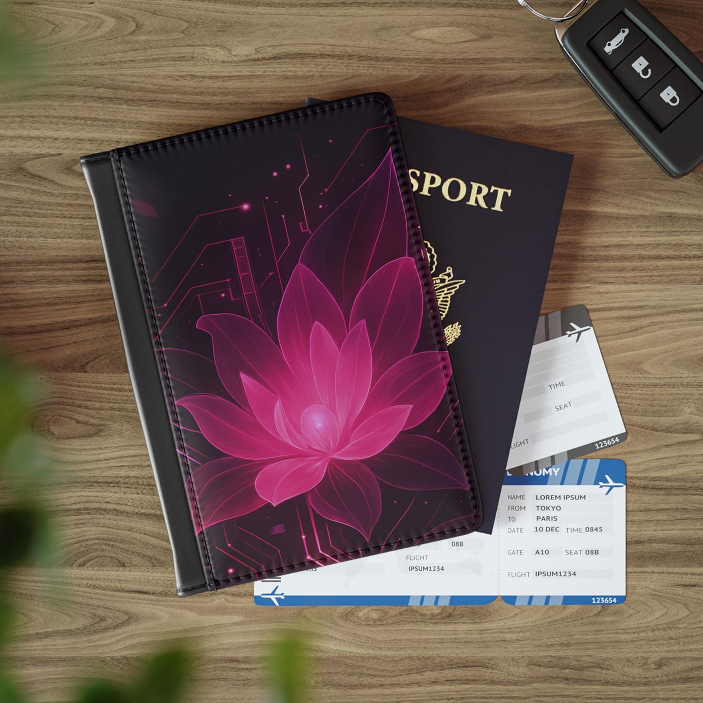 Futuristic Blossom Passport Cover, Travel Document Holder, Gift for Travelers, Unique Travel Accessory, Floral Design Passport Cover