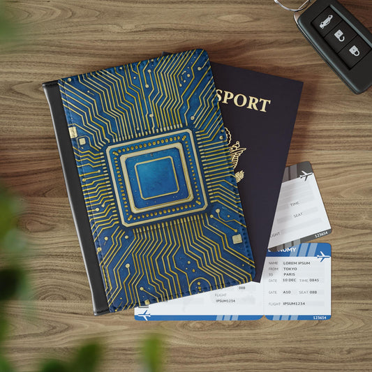 Tech-Inspired Passport Cover, Travel Wallet, Unique Gift for Travelers, Jet Setter Accessory, Computer Circuit Design