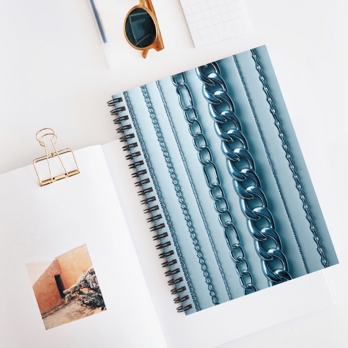 Metallic Chains Spiral Notebook, Journaling, Note-taking, Gift for Students, Office Supplies, Creative Writing