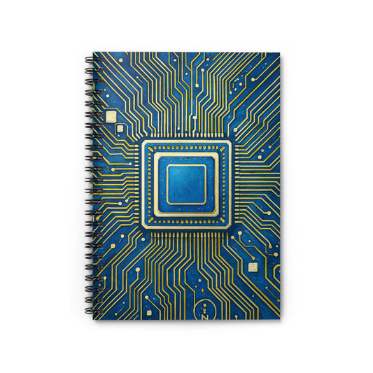 Tech-Inspired Spiral Notebook | Ruled Line Journal, Gift for Students, Geeky Stationery, Engineering Notebook, Blue Circuit Design