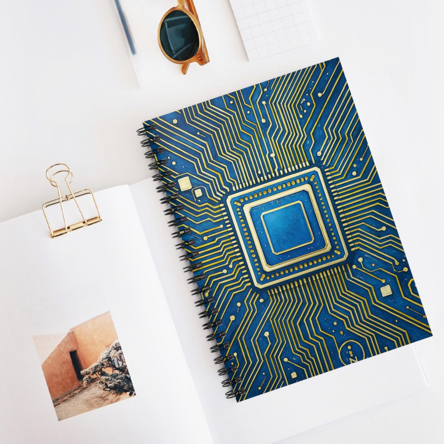 Tech-Inspired Spiral Notebook | Ruled Line Journal, Gift for Students, Geeky Stationery, Engineering Notebook, Blue Circuit Design