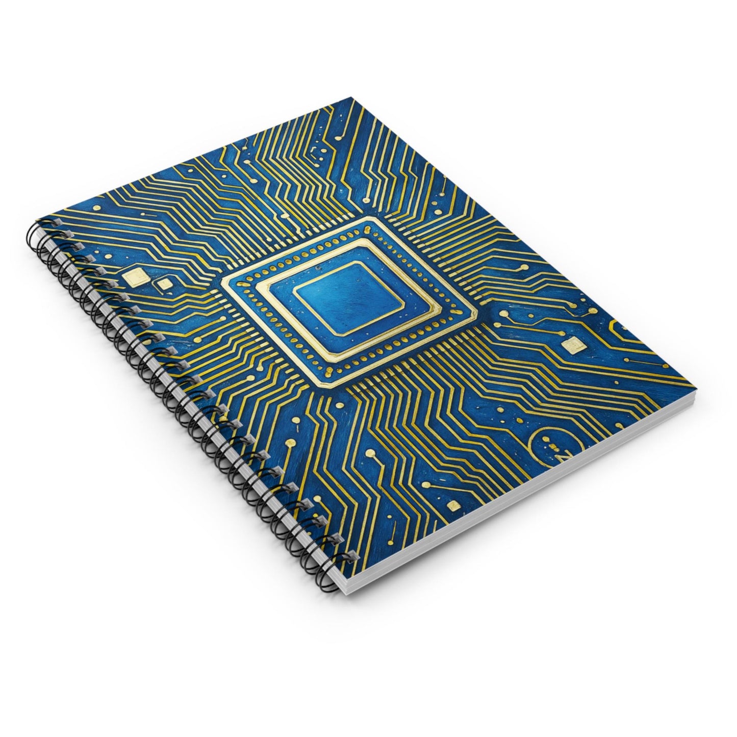 Tech-Inspired Spiral Notebook | Ruled Line Journal, Gift for Students, Geeky Stationery, Engineering Notebook, Blue Circuit Design