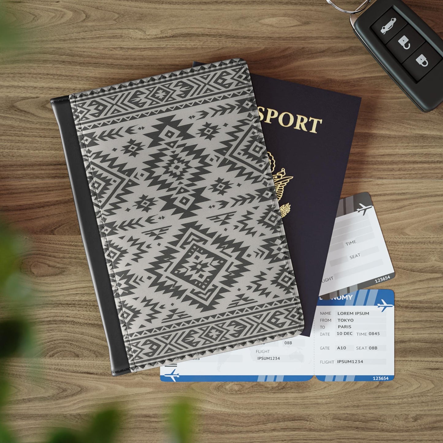 Stylish Passport Cover - Boho Chic Travel Accessory, Travel Journal, Gift for Travelers, Black and Grey Design, Adventure Essential