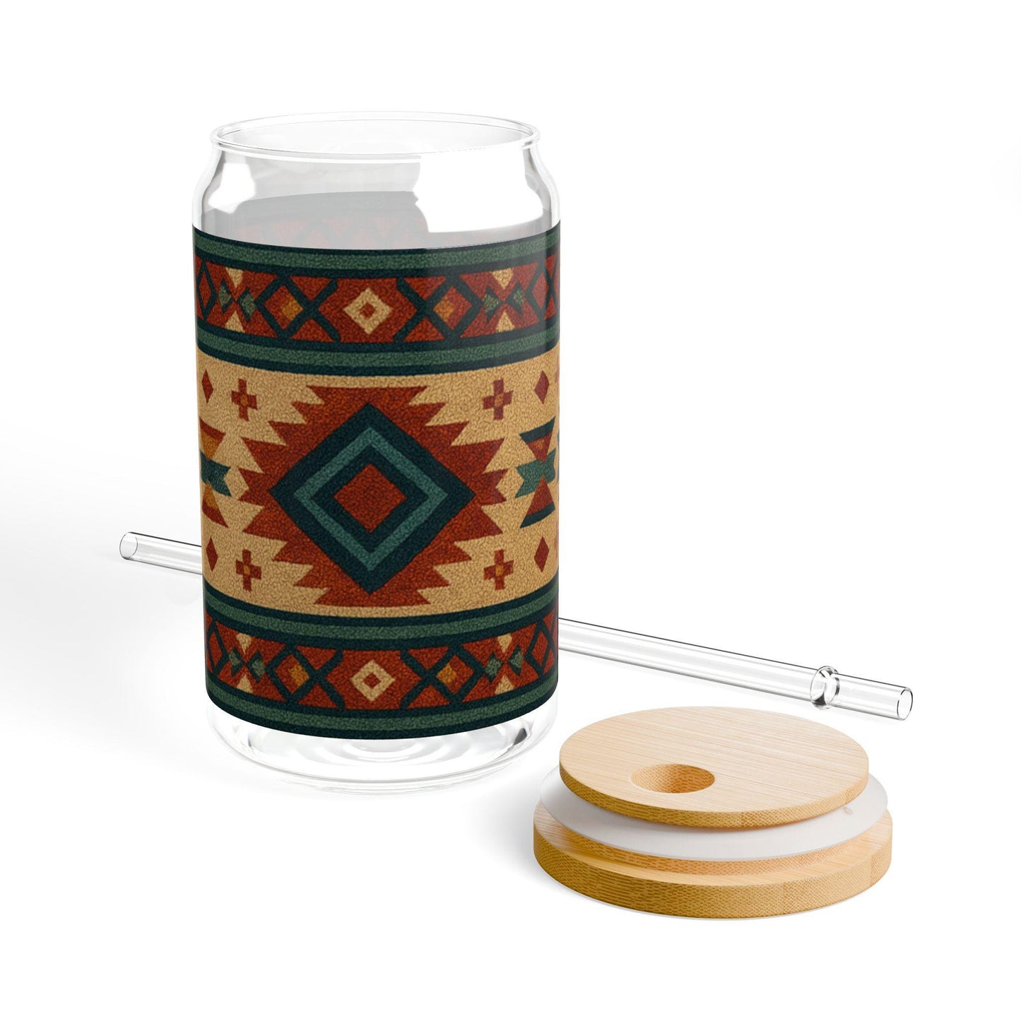 Exquisite Pattern Sipper Glass, 16oz, Rustic Drinkware, Eco-Friendly Glass Cup, Party Favor, Home Decor, Unique Gift, Summer Picnics
