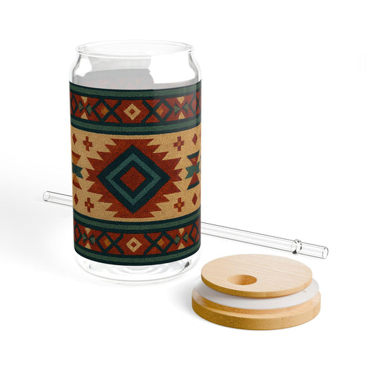 Exquisite Pattern Sipper Glass, 16oz, Rustic Drinkware, Eco-Friendly Glass Cup, Party Favor, Home Decor, Unique Gift, Summer Picnics