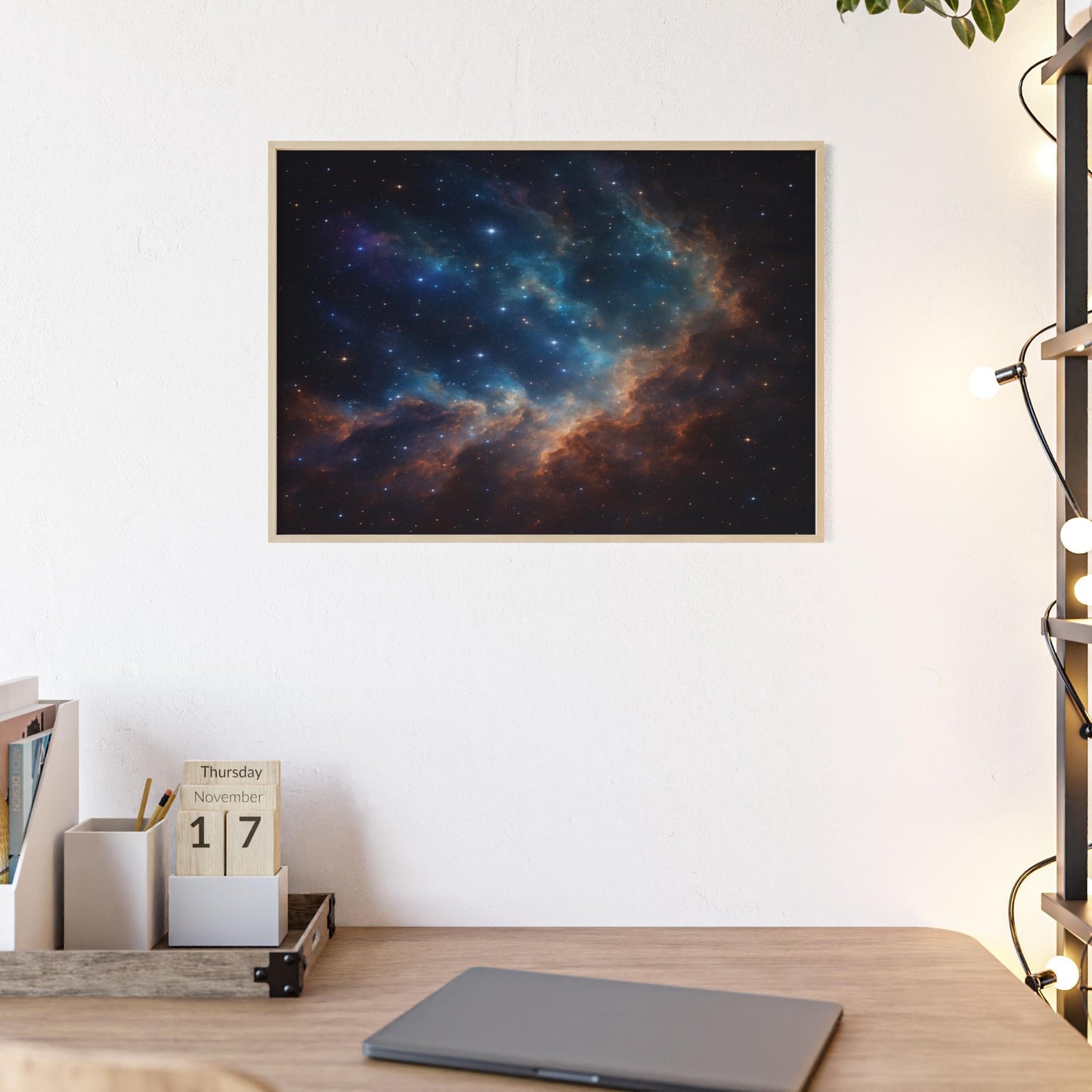 Celestial Art Print with Wooden Frame, Cosmic Wall Decor, Space-Themed Gift, Astronomical Art, Galaxy Art for Home, Modern Framed Art