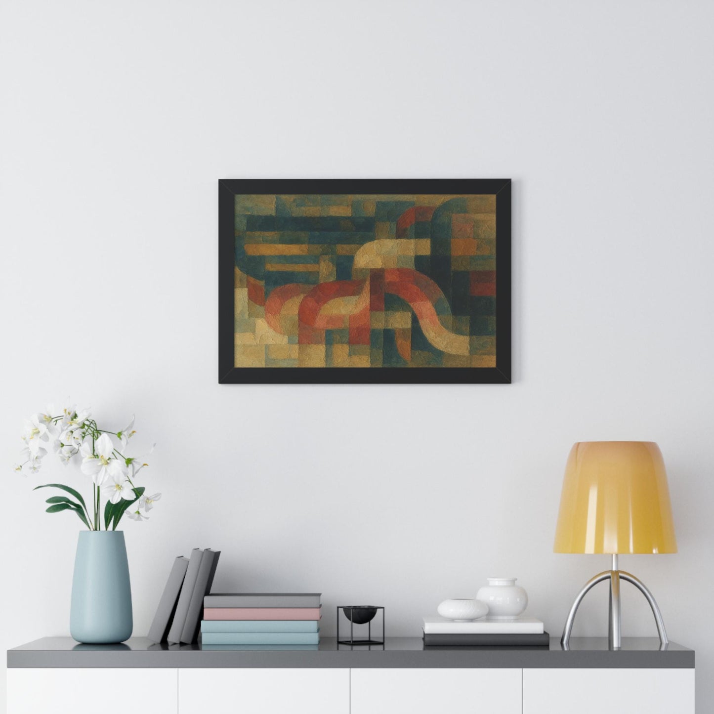 Abstract Geometric Wall Art, Framed Horizontal Art, Modern Home Decor, Living Room Art, Unique Gift for Art Lovers