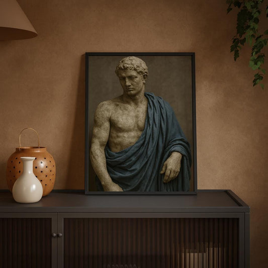 Blue Stature | Classical Statue with Blue Drape | Digital Download Wall Art