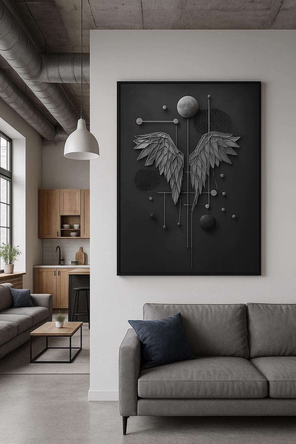 Abstract – Minimalist Angel Wings Wall Art | Black & White Digital Download | Modern Printable Wall Decor